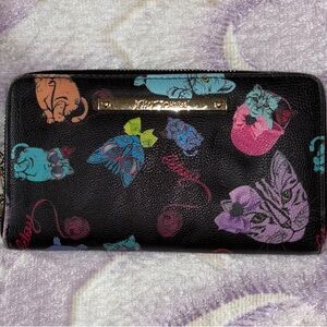 Betsey Johnson Black Wallet with Colorful Cat Print
